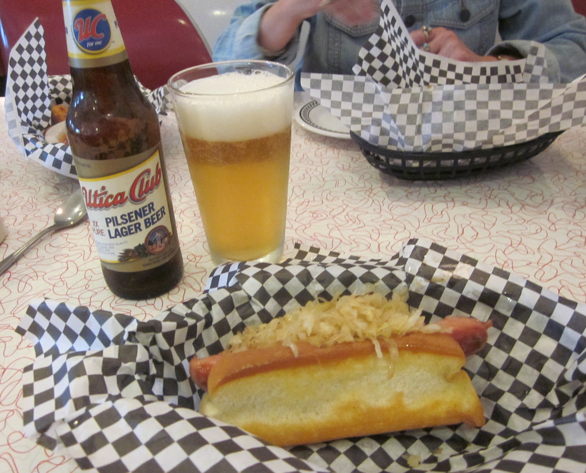 Utica Club Pilsener with a Hot Dog